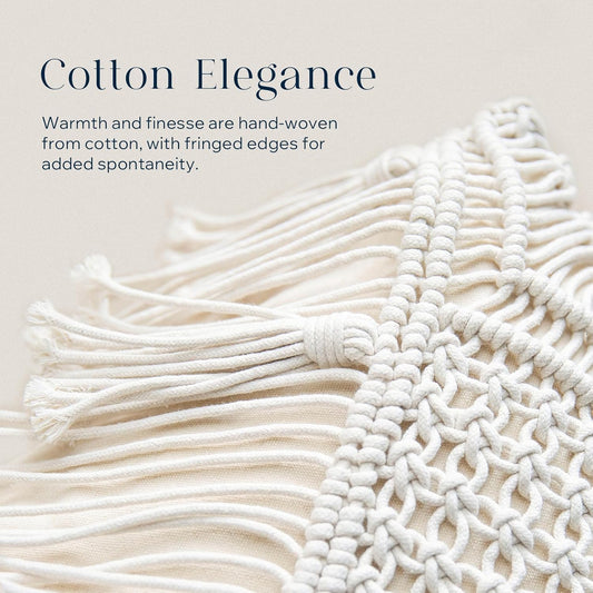 100% Cotton Handmade Crochet Woven Boho Throw Pillow with Tassel Cute Farmhouse Pillow Insert Included Lumbar Small Decorative Cushion for Couch Sofa, Beige,16 Inches Round