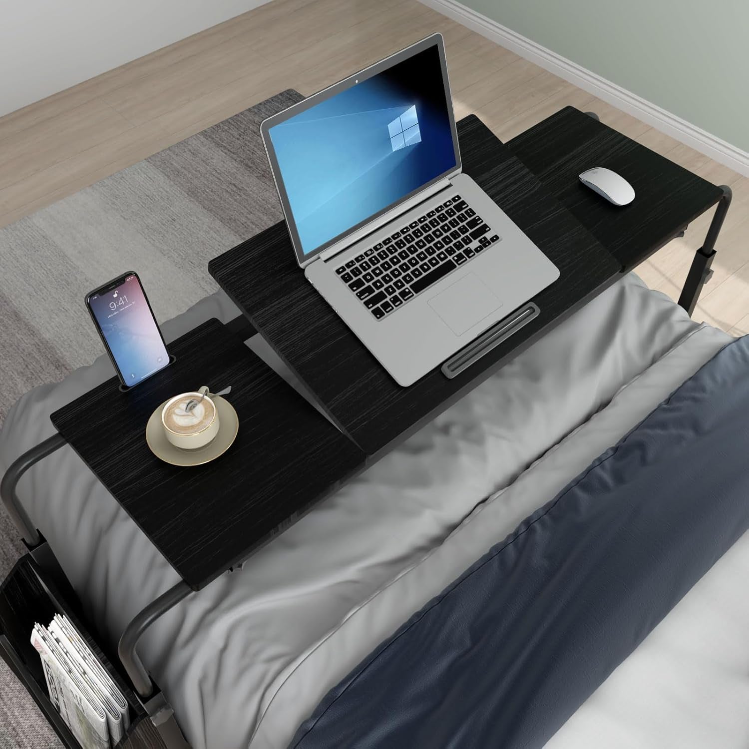 47.2 * 15.7 Inch Overbed Table with Wheels over Bed Table with Adjustable Tilt Desktop, Adjustable Overbed Table, Tilt Overbed Table with Storage, Home and Hospital Bed Use（Black）