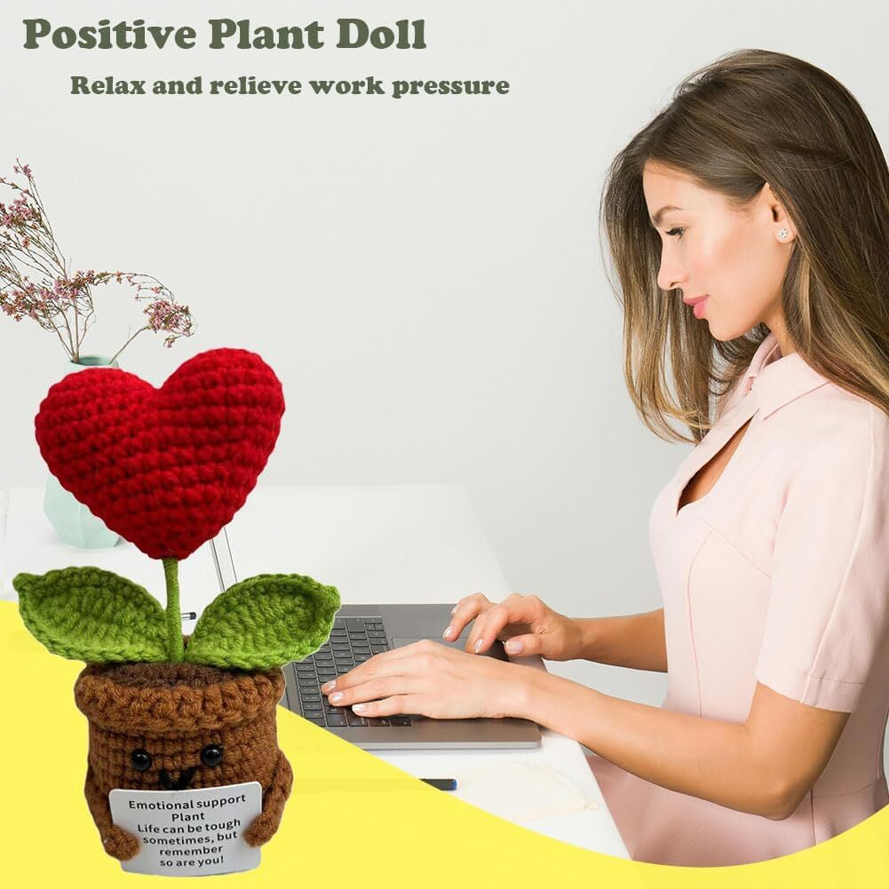 Crochet Heart Flower Doll – Inspirational Positive Gift Decor for Desk or Room