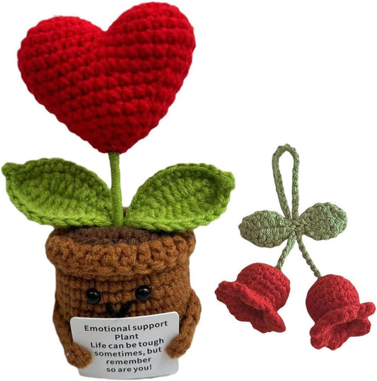 Crochet Heart Flower Doll – Inspirational Positive Gift Decor for Desk or Room