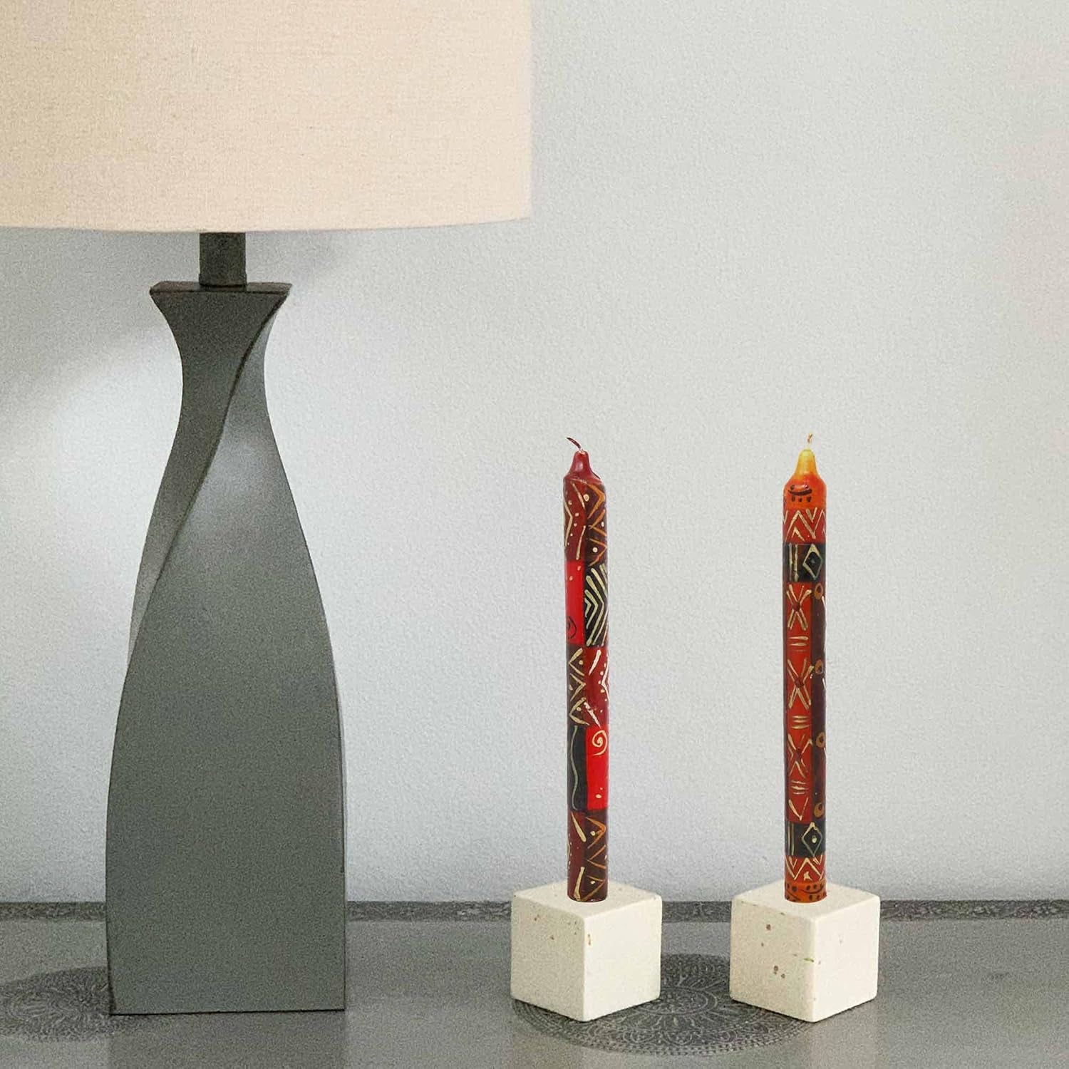 Set of Three Boxed Tall Hand-Painted Candles - Bongazi African Design - Nobunto Candles