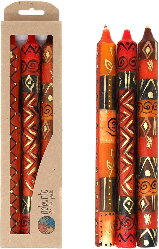 Set of Three Boxed Tall Hand-Painted Candles - Bongazi African Design - Nobunto Candles