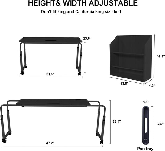 47.2 * 15.7 Inch Overbed Table with Wheels over Bed Table with Adjustable Tilt Desktop, Adjustable Overbed Table, Tilt Overbed Table with Storage, Home and Hospital Bed Use（Black）