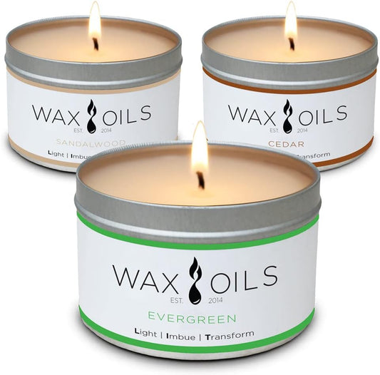 Scented Candles - Sandalwood, Evergreen & Cedar (Pack of 3) Soy Candles Aromatherapy, 8Oz