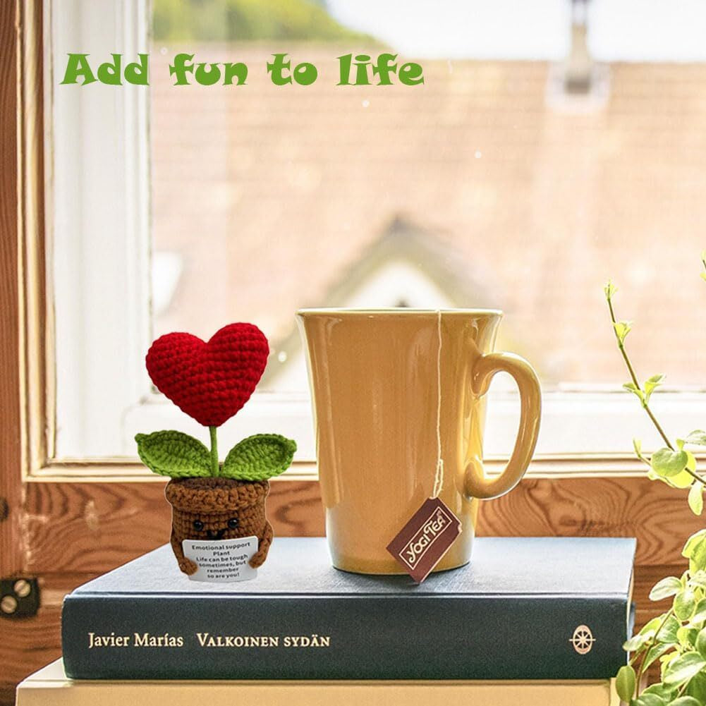 Crochet Heart Flower Doll – Inspirational Positive Gift Decor for Desk or Room
