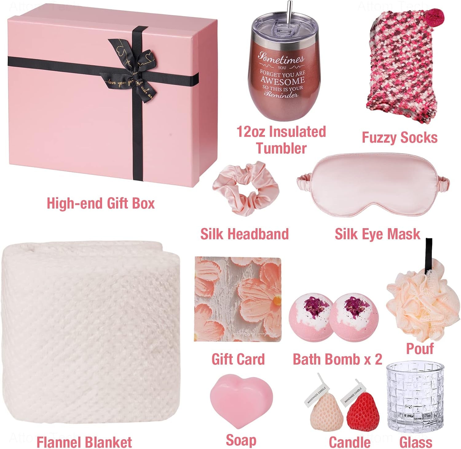 Get Well Soon Gift Basket for Women, Care Package with Cozy Blanket, Eye Mask, Socks, Candles, Bath Salts, Soap, Egg Cup Set & Greeting Card
