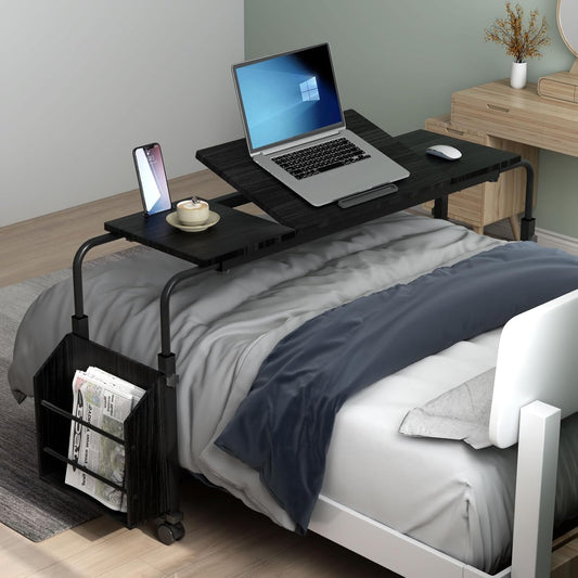47.2 * 15.7 Inch Overbed Table with Wheels over Bed Table with Adjustable Tilt Desktop, Adjustable Overbed Table, Tilt Overbed Table with Storage, Home and Hospital Bed Use（Black）