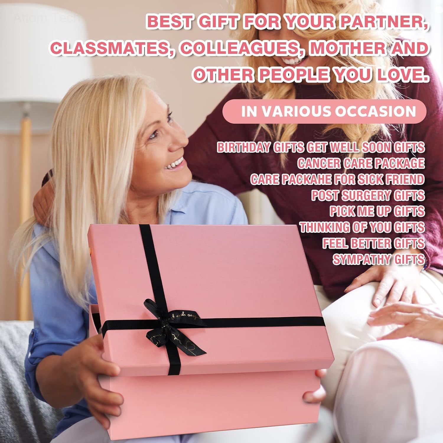 Get Well Soon Gift Basket for Women, Care Package with Cozy Blanket, Eye Mask, Socks, Candles, Bath Salts, Soap, Egg Cup Set & Greeting Card